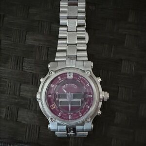 Silver Watch with Purple Face